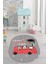 Dijital Baskılı Kaymaz Yıkanabilir Otobüs Safari Desen Oval Çocuk Odası Halısı, O-Çocuk-01-Kırmızı, 3