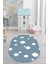 Dijital Baskılı Kaymaz Yıkanabilir Bulut Desenli Oval Çocuk Odası Halısı, O-Çocuk-08-Mavi, 2
