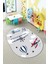 Dijital Baskılı Kaymaz Yıkanabilir Bulut Uçak Desenli Oval Çocuk Odası Halısı, O-Çocuk-23-Gri, 1