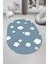 Dijital Baskılı Kaymaz Yıkanabilir Bulut Desenli Oval Çocuk Odası Halısı, O-Çocuk-08-Mavi, 5