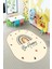 Kaymaz Taban Yıkanabilir Be Happy Yazılı Gökküşağı Desenli Oval Çocuk Halısı, O-Çocuk-14-Krem, 2