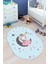 Kaymaz Taban Yıkanabilir Ayda Oturan Prenses Desenli Oval Çocuk Odası Halısı, O-Çocuk-13-Mavi, 1