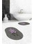 Dijital Baskılı Yıkanabilir Modern Çiçekli Ikili Banyo Halısı Paspas Oval, Klozet-29-Gri, 2