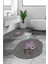 Dijital Baskılı Yıkanabilir Modern Çiçekli Ikili Banyo Halısı Paspas Oval, Klozet-29-Gri, 4