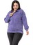 Büyük Beden Pis Dikişli Fermuarlı Yırtmaçlı Parça Boyalı Mor Sweatshirt 1