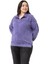 Büyük Beden Pis Dikişli Fermuarlı Yırtmaçlı Parça Boyalı Mor Sweatshirt 5