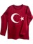%100PAMUK Standart Kesim Sıfır Yaka Uzun Kollu Beyaz Ay-Yıldız Baskılı Kırmızı 23 Nisan Çocuk T-Shirt 1