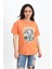 T-Shirt Yıkamalı Kumaş Bisiklet Yaka - Turuncu 1
