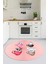 Sevimli Hayvanlar Fincan Desenli Yıkanabilir Yuvarlak Mutfak Halısı, Y-Mutfak-07-Pembe, 4