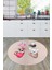 Sevimli Hayvanlar Fincan Desenli Yıkanabilir Yuvarlak Mutfak Halısı, Y-Mutfak-07-Krem, 1