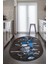 Baharat Temalı Kaymaz Taban Yıkanabilir Modern Oval Mutfak Halısı, O-Mutfak-33-Mavi, 1