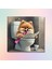 Tekli Kare Kanvas Banyo Tablosu Gazete Okuyan Pembe Pomarian Köpek 3