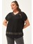 Kadın Büyük Beden Yaka ve Etek Leopar Taş Detay Siyah-Kahve Bluz 3