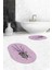 Dijital Baskılı Yıkanabilir Modern Çiçekli Ikili Banyo Halısı Paspas Oval, Klozet-29-Pembe, 2