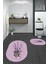 Dijital Baskılı Yıkanabilir Modern Çiçekli Ikili Banyo Halısı Paspas Oval, Klozet-29-Pembe, 3