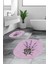 Dijital Baskılı Yıkanabilir Modern Çiçekli Ikili Banyo Halısı Paspas Oval, Klozet-29-Pembe, 4