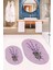 Dijital Baskılı Yıkanabilir Modern Çiçekli Ikili Banyo Halısı Paspas Oval, Klozet-29-Pembe, 5