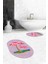Dijital Baskılı Yıkanabilir Flamingo Desenli Ikili Banyo Halısı Paspas Oval, Klozet-30-Pembe, 2