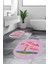Dijital Baskılı Yıkanabilir Flamingo Desenli Ikili Banyo Halısı Paspas Oval, Klozet-30-Pembe, 4