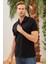 Erkek Intersiye Yaka Detaylı Pamuklu Polo Yaka T-Shirt Siyah 2
