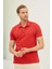 Erkek Intersiye Yaka Detaylı Pamuklu Polo Yaka T-Shirt Kırmızı 1