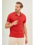 Erkek Intersiye Yaka Detaylı Pamuklu Polo Yaka T-Shirt Kırmızı 2