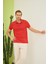 Erkek Intersiye Yaka Detaylı Pamuklu Polo Yaka T-Shirt Kırmızı 3