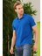 Erkek Intersiye Yaka Detaylı Pamuklu Polo Yaka T-Shirt Mavi 1