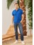 Erkek Intersiye Yaka Detaylı Pamuklu Polo Yaka T-Shirt Mavi 2