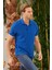 Erkek Intersiye Yaka Detaylı Pamuklu Polo Yaka T-Shirt Mavi 3