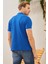 Erkek Intersiye Yaka Detaylı Pamuklu Polo Yaka T-Shirt Mavi 5