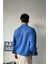Basic Saks Mavisi Uzun Kollu Oversize Gömlek 3