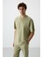 Açık Çağla Pamuklu Kalın Yumuşak Dokulu Oversize Fit Basic Erkek Eşofman Takım - 85251 2