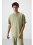 Açık Çağla Pamuklu Kalın Yumuşak Dokulu Oversize Fit Basic Erkek Eşofman Takım - 85251 4