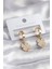 316L Çelik Gold Renk Zirkon Taş Detay Yonca Model Kadın Küpe - TJ-BKP8275 1