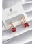 Pirinç Gold Renk Kırmızı Kare Zirkon Taş Model Kadın Küpe - TJ-BKP8364 1