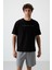 Siyah Pamuklu Kalın Yüzeyi Dokulu Oversize Fit Baskılı Erkek T-Shirt - 88371 1