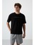 Siyah Pamuklu Kalın Yüzeyi Dokulu Oversize Fit Baskılı Erkek T-Shirt - 88371 4