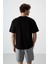 Siyah Pamuklu Kalın Yüzeyi Dokulu Oversize Fit Baskılı Erkek T-Shirt - 88371 5