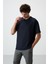 Lacivert Waffle İnterlok Yüzeyi Dokulu Oversize Fit Basic Erkek T-Shirt - 88379 4