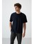Lacivert Pamuklu Kalın Yüzeyi Dokulu Oversize Fit Baskılı Erkek T-Shirt - 88369 1