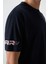 Lacivert Pamuklu Kalın Yüzeyi Dokulu Oversize Fit Baskılı Erkek T-Shirt - 88369 3