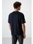 Lacivert Pamuklu Kalın Yüzeyi Dokulu Oversize Fit Baskılı Erkek T-Shirt - 88369 5