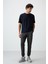 Lacivert Pamuklu Kalın Yüzeyi Dokulu Oversize Fit Baskılı Erkek T-Shirt - 88369 2