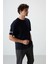 Lacivert Pamuklu Kalın Yüzeyi Dokulu Oversize Fit Baskılı Erkek T-Shirt - 88369 4