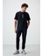 Lacivert Pamuklu Kalın Yüzeyi Dokulu Oversize Fit Baskılı Erkek T-Shirt - 88366 3