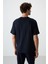 Lacivert Pamuklu Kalın Yüzeyi Dokulu Oversize Fit Baskılı Erkek T-Shirt - 88366 5