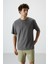 Koyu Gri Pamuklu Kalın Yüzeyi Dokulu Oversize Fit Baskılı Erkek T-Shirt - 88369 1