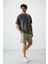 Koyu Gri Pamuklu Kalın Yüzeyi Dokulu Oversize Fit Baskılı Erkek T-Shirt - 88369 3
