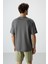 Koyu Gri Pamuklu Kalın Yüzeyi Dokulu Oversize Fit Baskılı Erkek T-Shirt - 88369 5